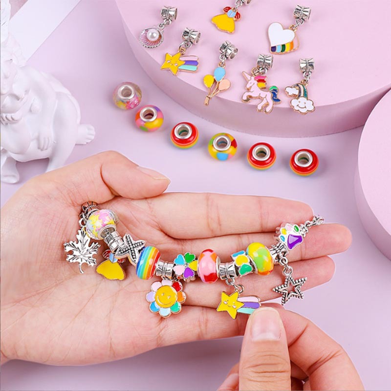 Cross-Border Amazon Spot Colorful Crystal String Beads Bracelet DIY Children's Ornaments Unicorn Gift Box