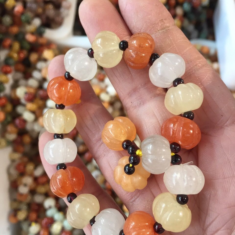 新疆和田玉金丝玉宝石光冰种彩玉手链手串女南瓜珠手链男女款礼物