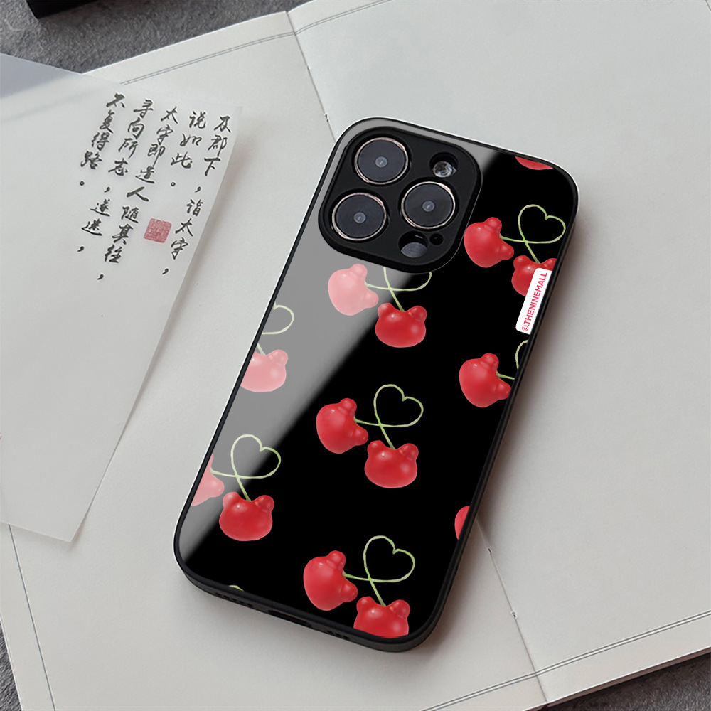 樱桃糖果玻璃壳适用苹果15pro14手机壳华为mate50pro荣耀oppo小米