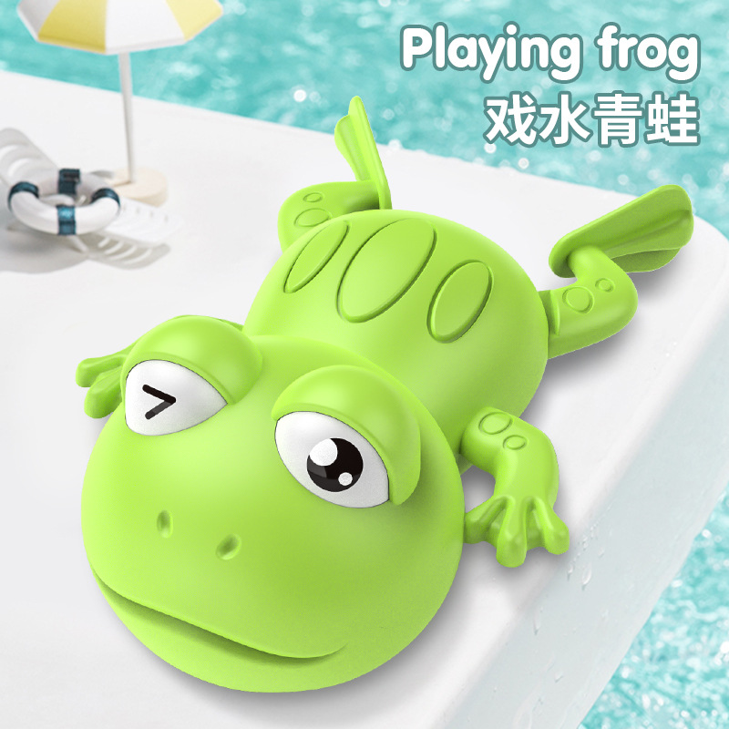 Tiktok Same Style Baby Bath Toys Children Swimming Little Frog Baby Bathing Wind-up Spring Frog