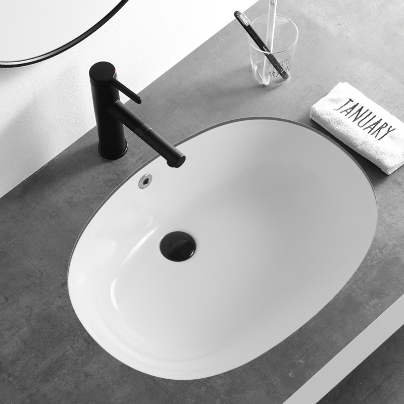 Wax Gourd-Shaped Ceramic Drop-in Sink Size 16/18/22/23/26-Inch Embedded Wash Basin Face Washing Single Basin