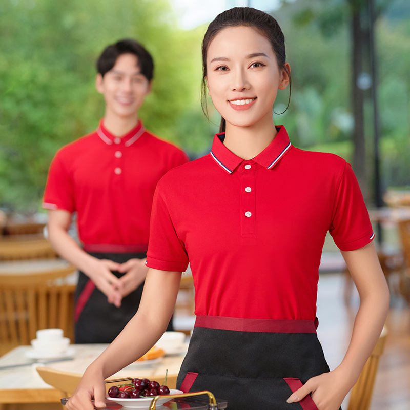 团体餐饮超市服务员工作服t恤女定制快餐饭店短袖套装夏季印logo