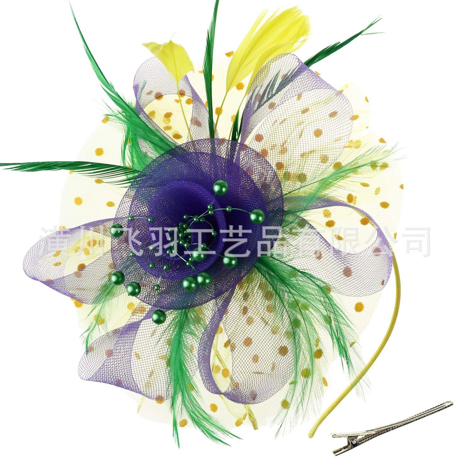 Amazon Hot Feather Headwear Bridal Headdress Mesh Hair Accessories Ball Banquet Banquet Horse Racing Festival Linen Headdress