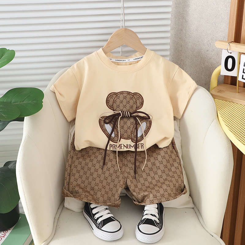 2024 Summer Short Sleeve Suit Korean Style Casual Cartoon Animal Pullover Boys Internet Celebrity Children's Clothing Wholesale Short Sleeve