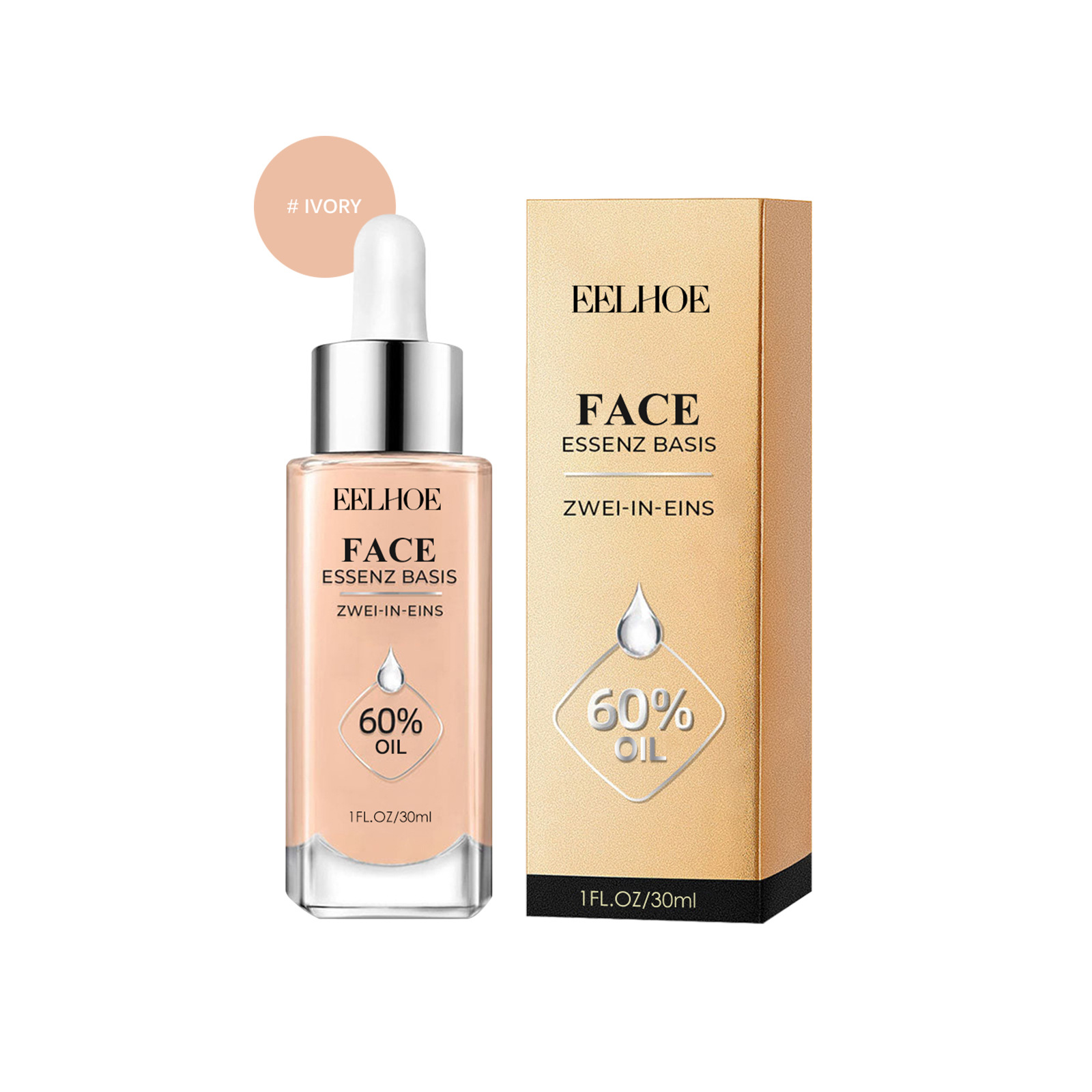 Eelhoe Facial Delicate Liquid Foundation Skin Concealer Long Lasting Smear-Proof Makeup Transparent Moisturizing Brightening Skin Color Beauty Base Makeup