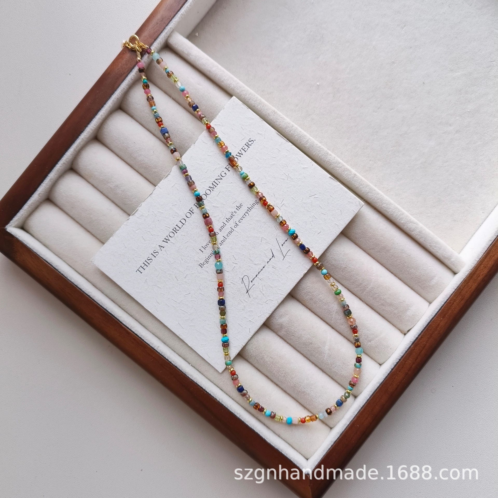 14k包金莫兰迪色混彩天然石水晶彩色串珠项链锁骨链小众高级感女