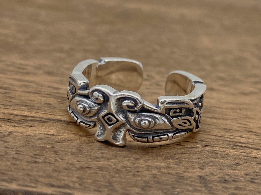 s925纯银戒指神兽饕餮纹复古中式饰品男女同款街头潮流泰银戒指
