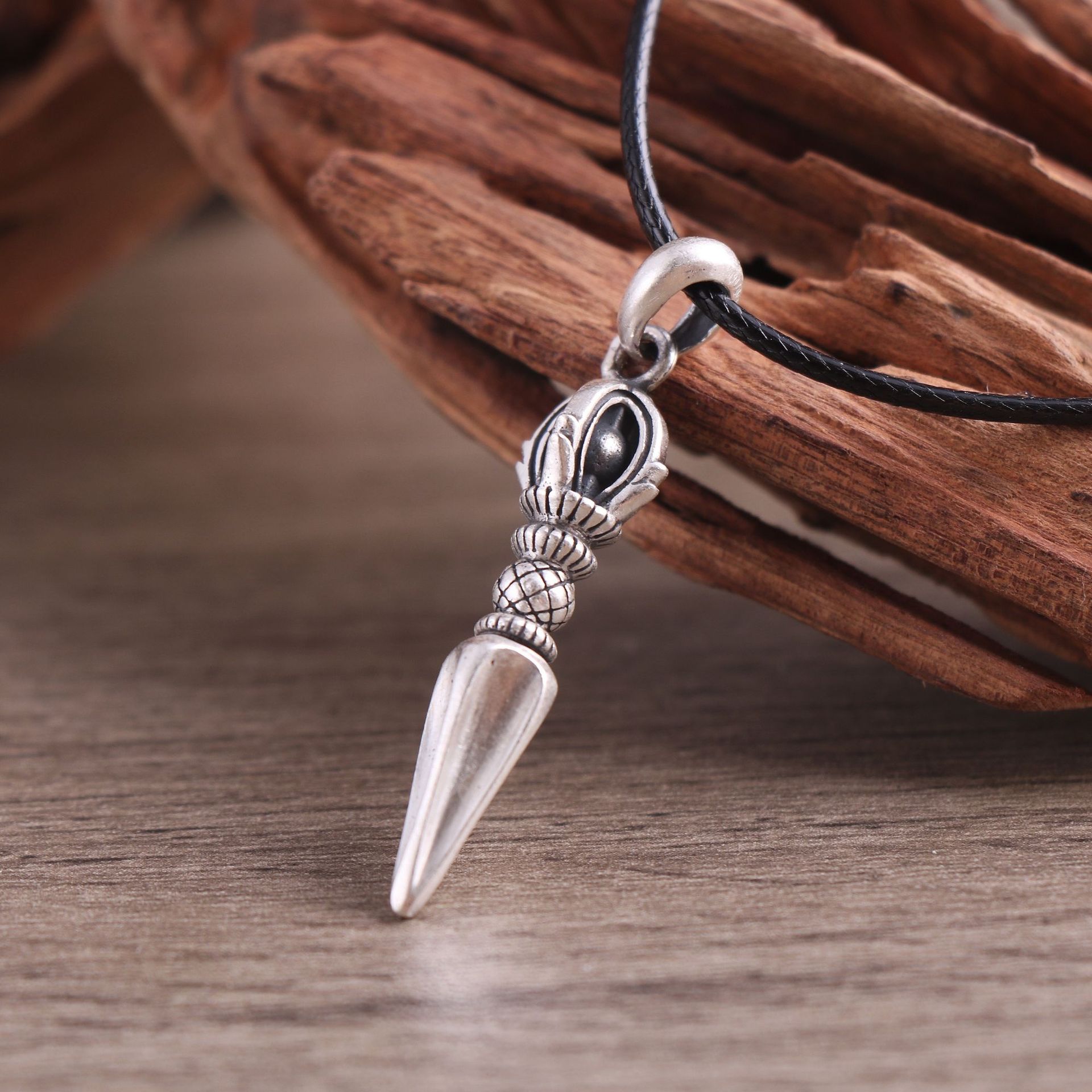 足银990金刚杵吊坠 复古素银藏传文化饰品降魔杵银挂件男女霸气坠