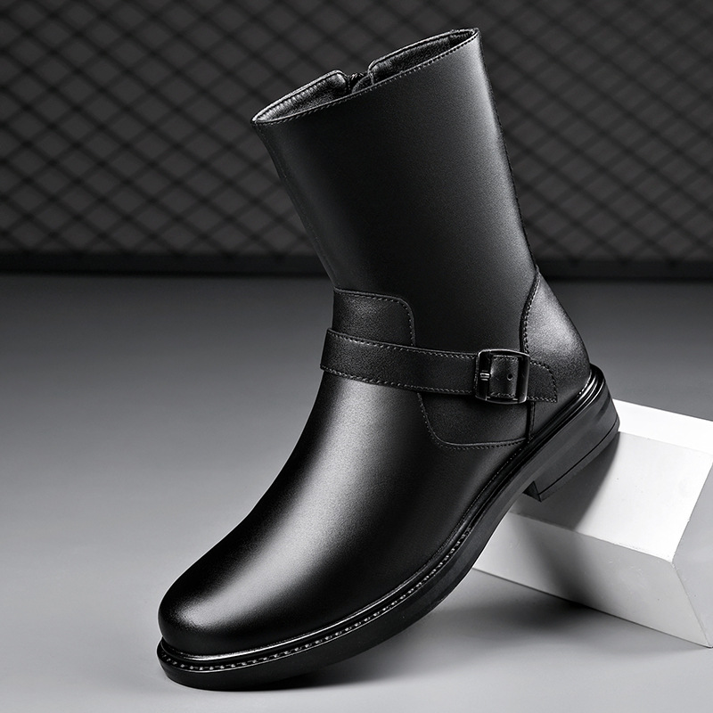 冬季新款马丁靴男英伦风高帮拉链机车切尔西靴男士皮靴加绒雪地靴