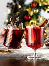 煮热红酒杯圣诞耐热玻璃杯网红ins风竖条纹杯复古果酒鸡尾酒杯子