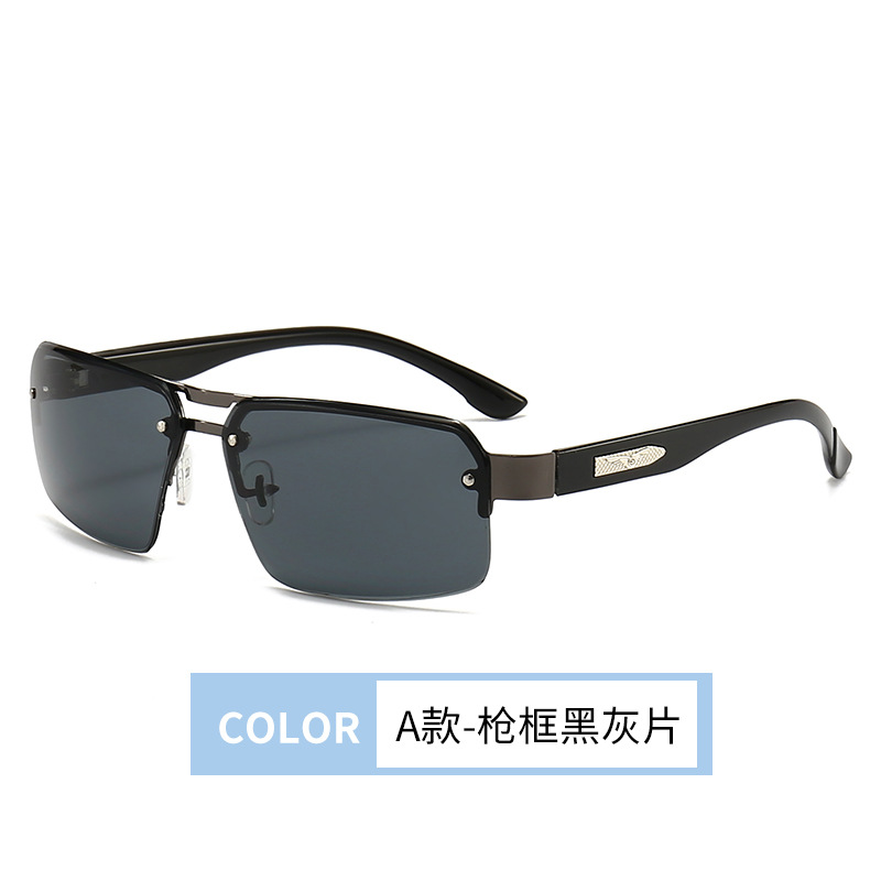 New Men's Driving-Specific Glasses Retro Classic Brown Sunglasses Fashion Trending Semi-Rimless Sunglasses