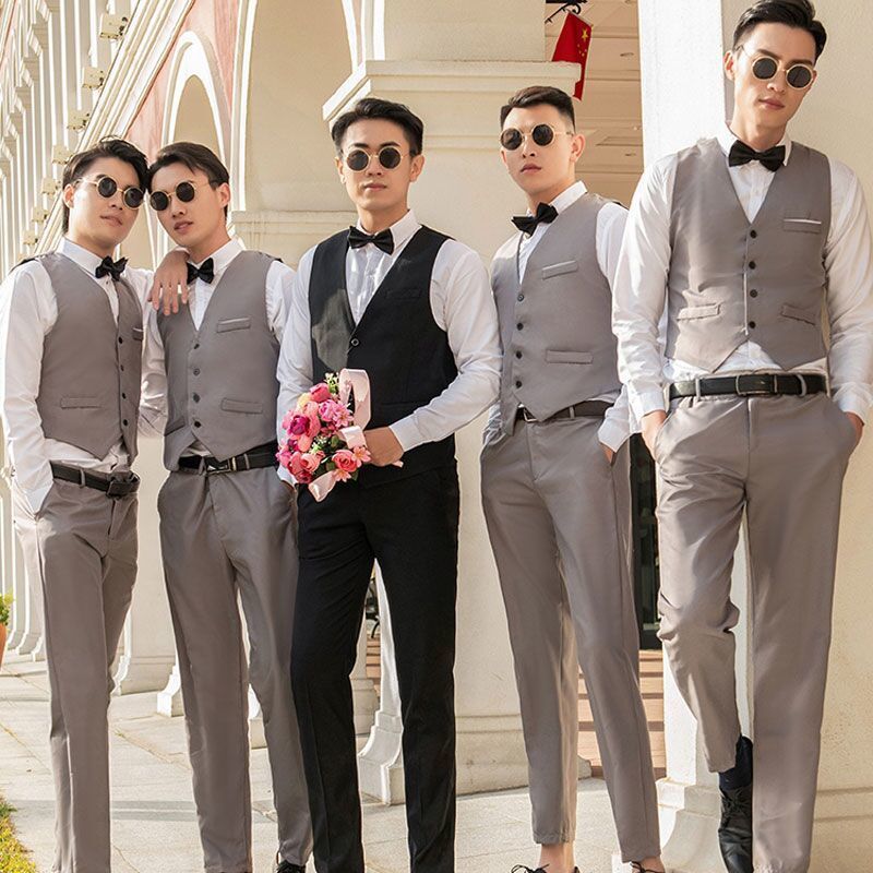 伴郎服西式兄弟装男套装伴郎团衣服衬衫马甲结婚衣服合唱礼服夏季