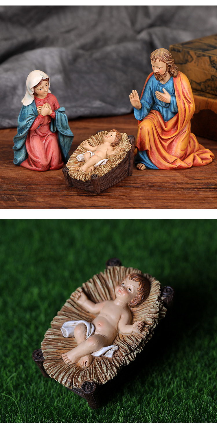 跨境新款马槽组摆件家居装饰品宗教耶稣诞生圣诞节礼物树脂工艺品