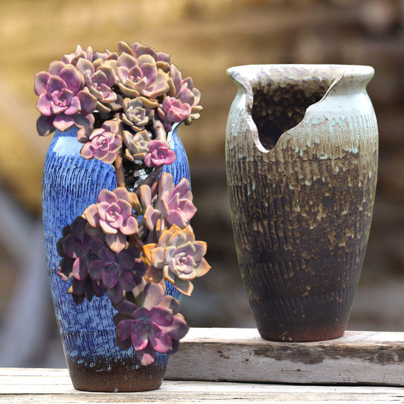 缺口盆大悬崖瘦高多肉花盆老桩透气陶罐紫砂陶瓷创意切口绿植物