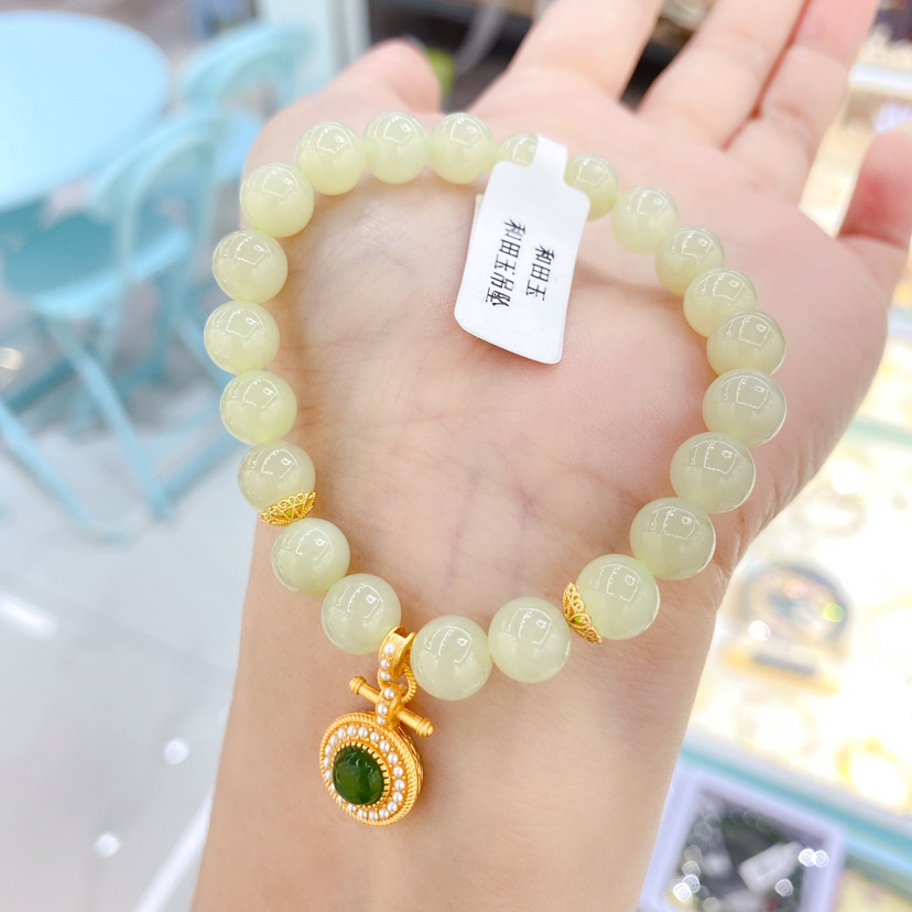 INS Style Natural Hetian Jade Beaded Bracelet Fashion Jasper Pendant Bracelet Valentine's Day Jewelry Gift Wholesale