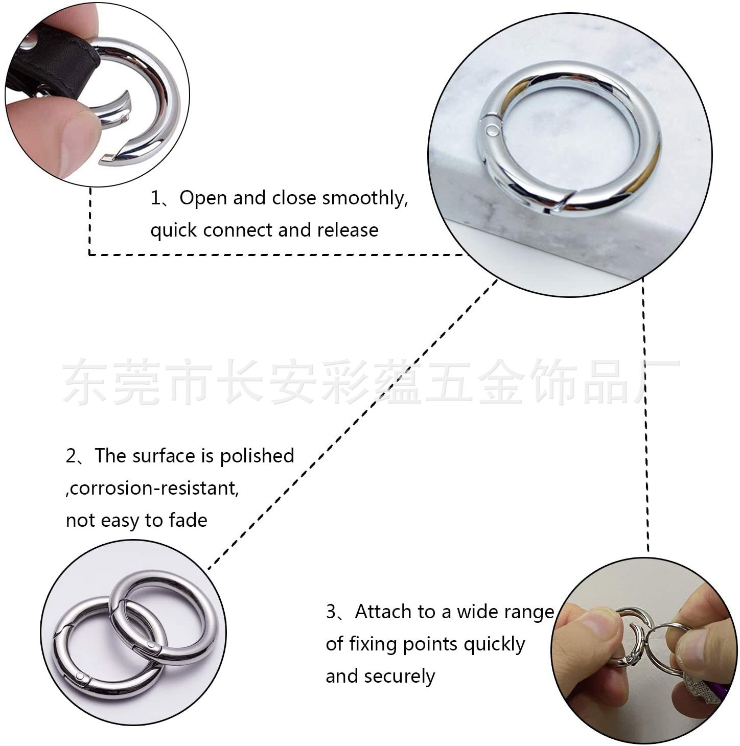 Amazon Zinc Alloy Spring Coil Split Ring Factory in Stock Hanging Buckle Fur Ball Buckle Tracking Positioning Anti-Loss Alarm Device