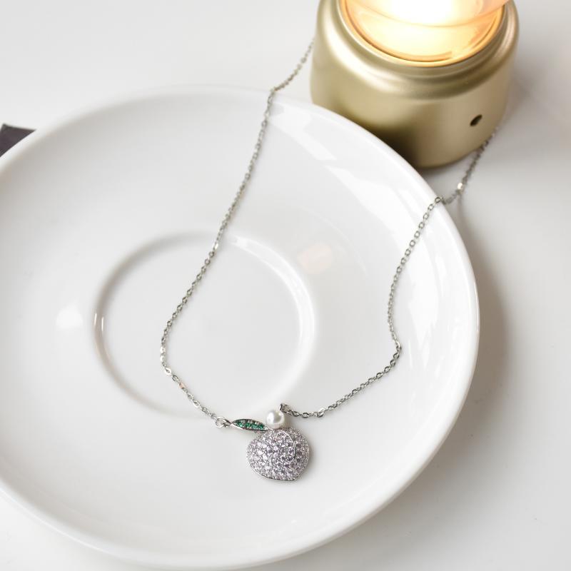 桃子项链锁骨链女925纯珍珠粉色夏季水蜜桃甜美百搭