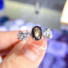 天然星光蓝宝石戒指925银电镀18k金镶嵌简单款新款女戒一件代发