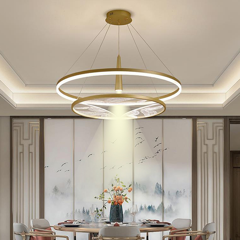 新中式餐厅吊灯圆环形轻奢带射灯餐饮包厢大客厅饭店卡座灯具