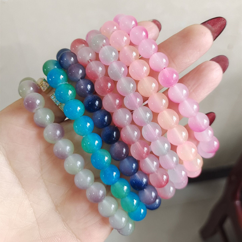彩色串珠手串ins小众设计闺蜜手链女款学生手饰品玻璃珠子双色8mm