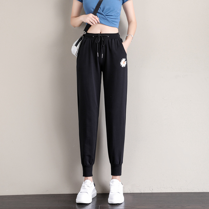 运动裤女春秋薄款宽松束脚九分黑色显瘦百搭纯棉学生休闲哈伦卫裤
