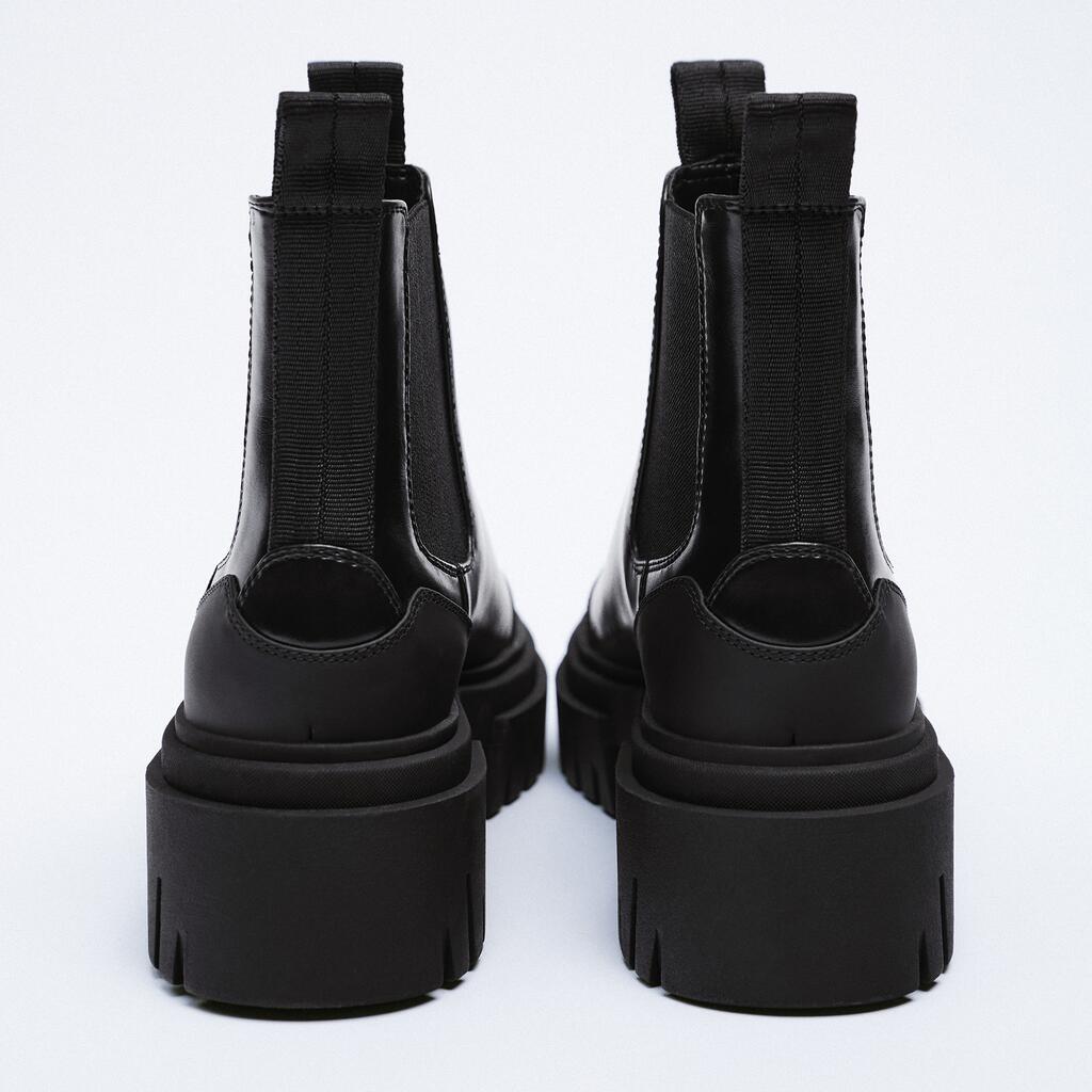 za黑色厚底暗黑齿轮鞋切尔西靴2021秋冬新款平底套筒短靴女靴靴子