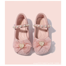 女童公主鞋新款软底皮鞋粉红色水晶鞋春秋款宝宝单鞋儿童豆豆鞋