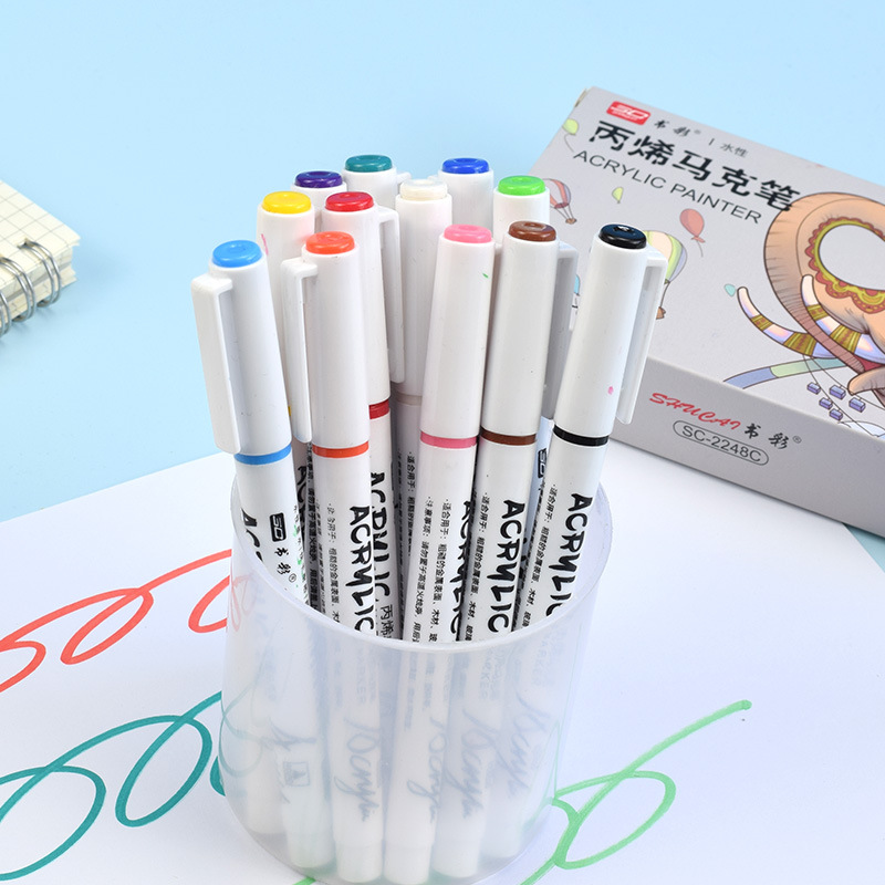 Factory Direct Sales Acrylic Marker Pen Set Water-Based Student Doodle Painting Ceramic Acrylic Brush Quick-Drying Waterproof Wholesale