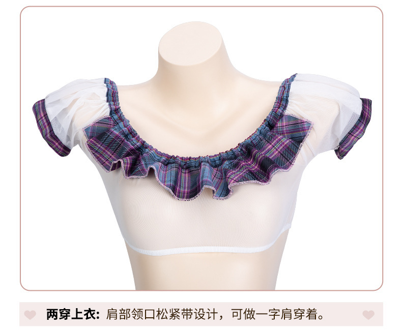 曼烟情趣内衣性感一字肩抹胸透视学生学姐百褶裙制服套装诱惑2085