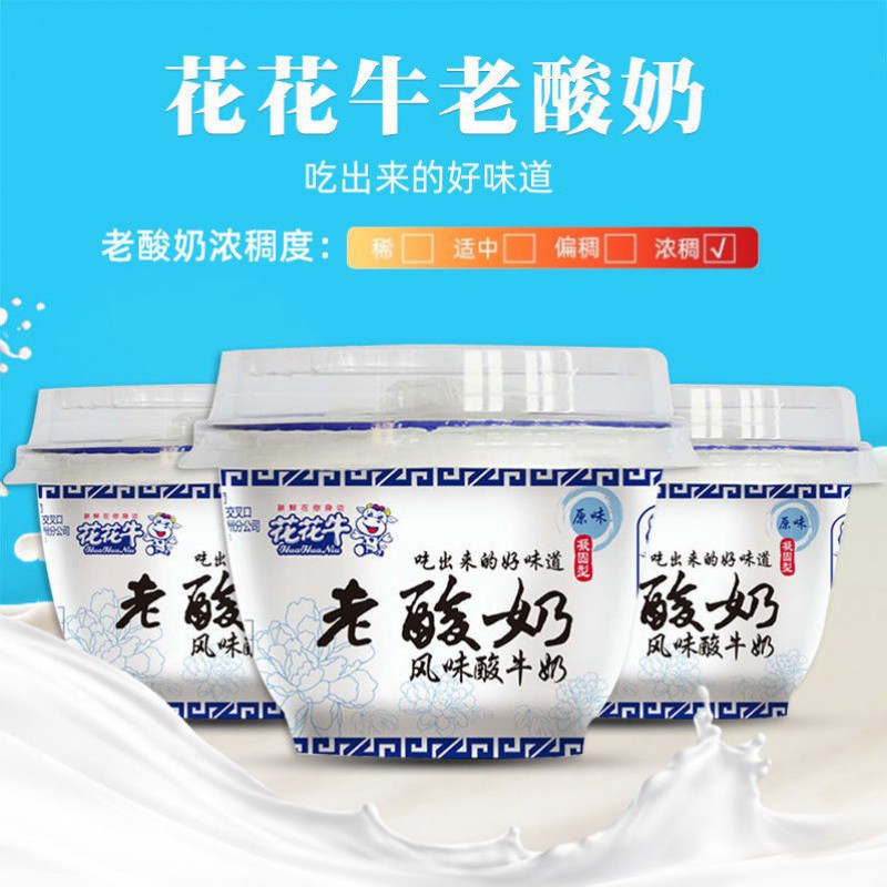 花花牛老酸奶原味凝固型益生菌风味酸牛乳碗装145g/盒炒酸奶原味