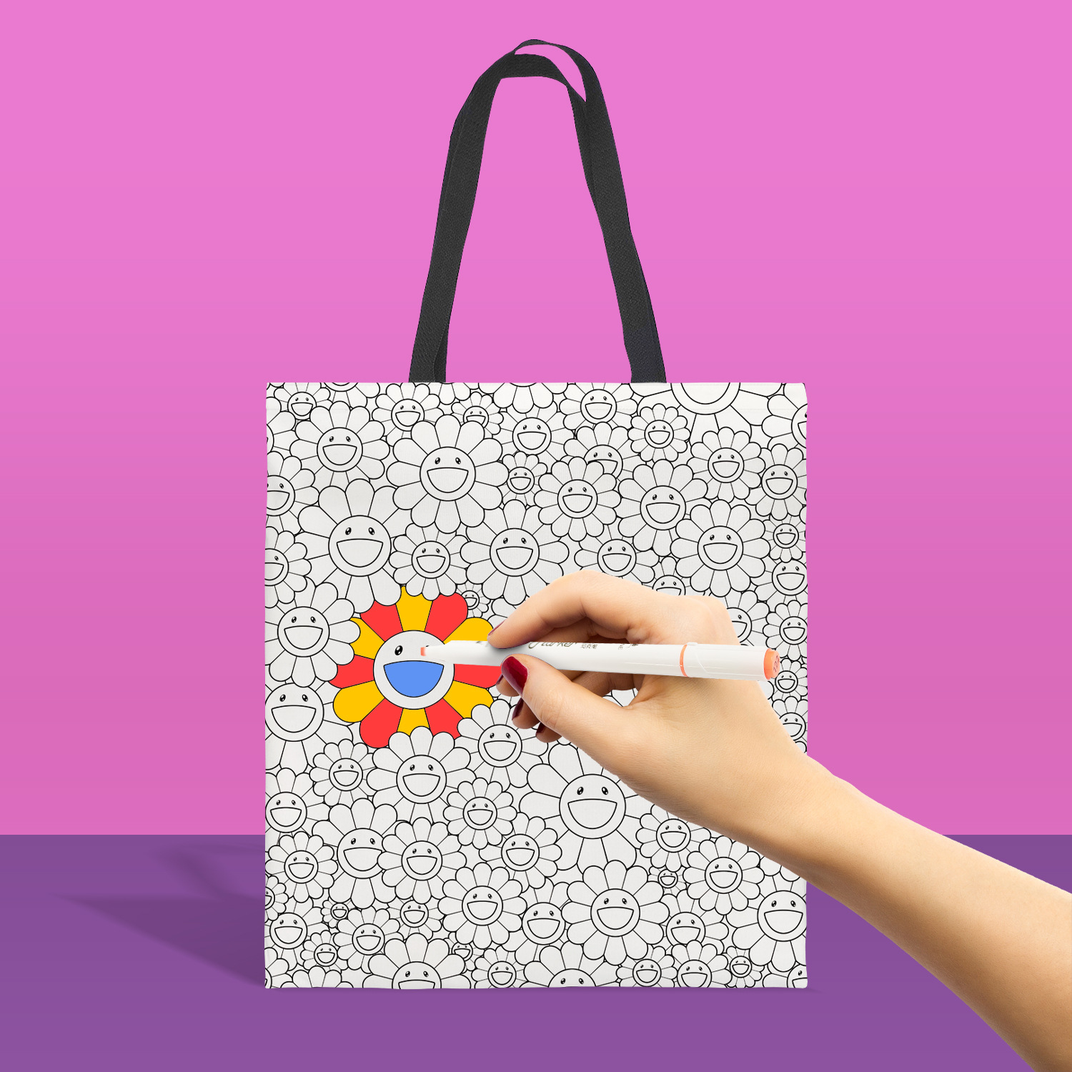 现货亚马逊新款儿童白版涂鸦上色tote托特包帆布袋手提袋批发