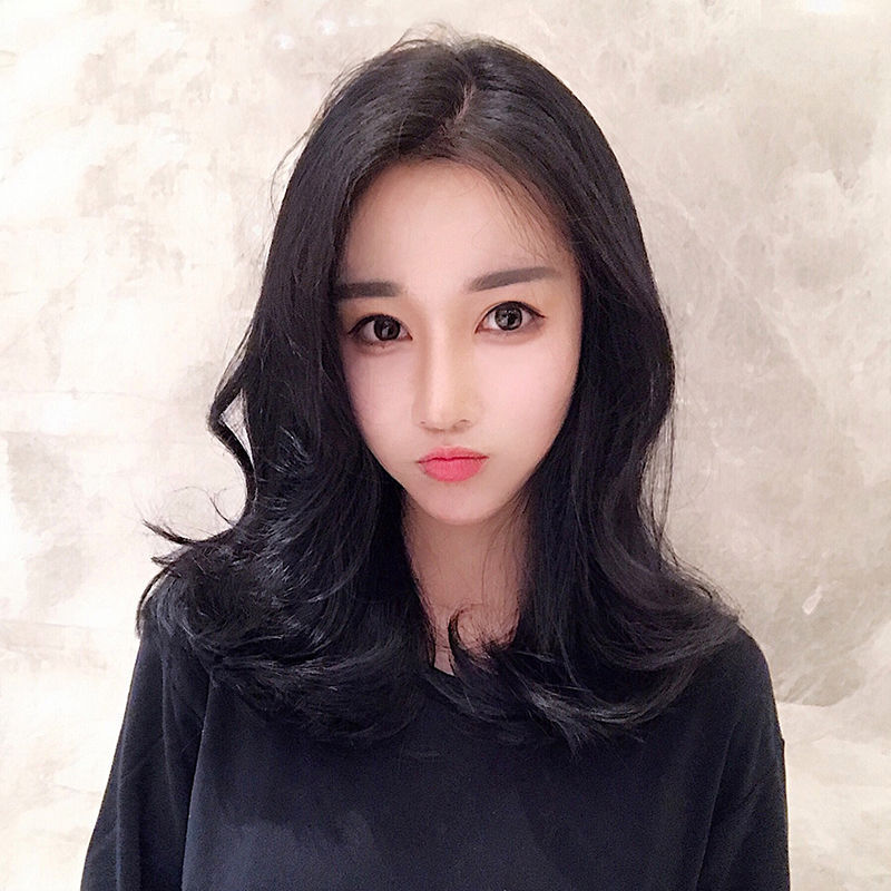 假发女中分刘海中长卷发韩国大波浪圆脸中长发仿真大头皮全头套