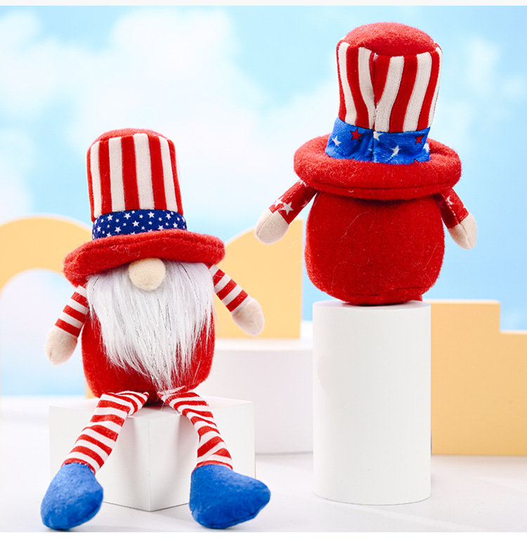 跨境新品美国独立日圆帽长腿侏儒毛绒公仔娃娃摆件儿童礼物鲁道夫