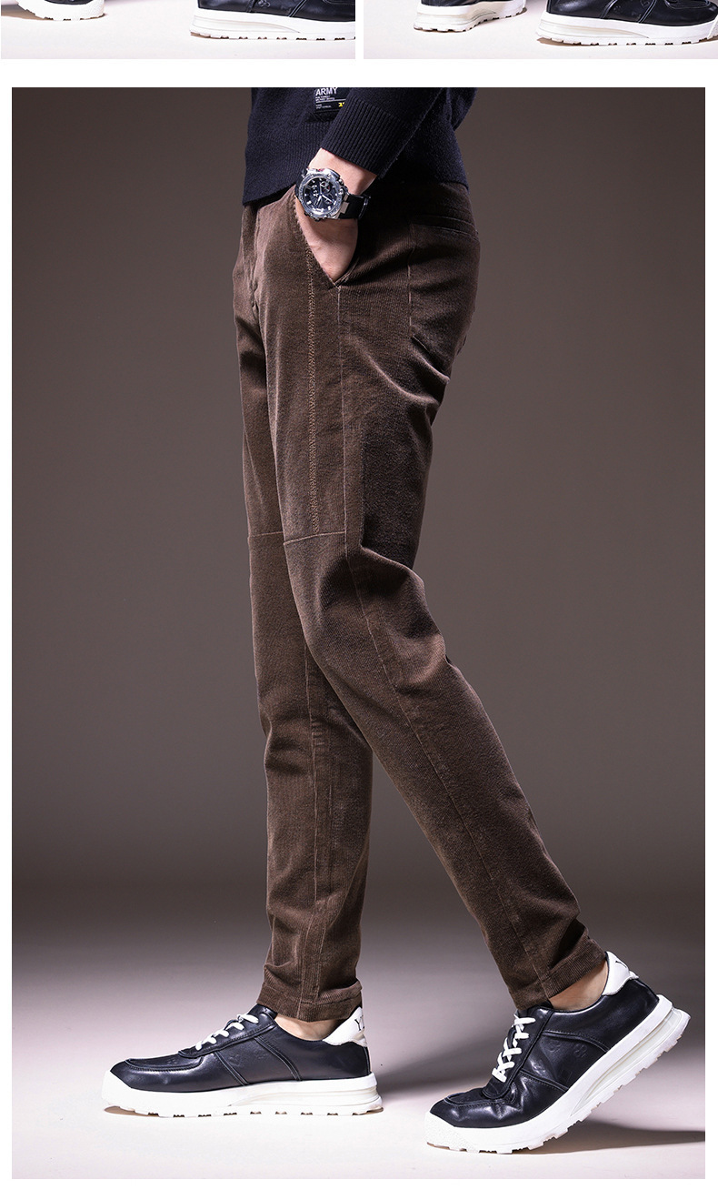 冬季厚款灯芯绒休闲裤男裤子2021秋冬新加绒男士加厚条绒长裤外穿