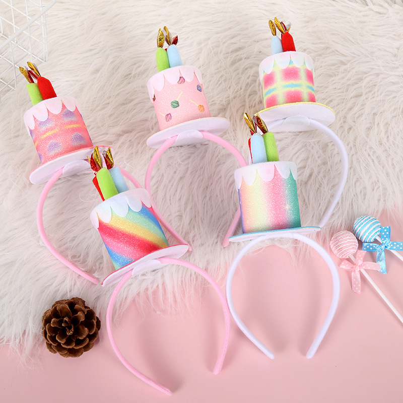 European and American Glitter Leather Birthday Cake Colorful Gradient Children's Headband Festival Party Gathering Exquisite Hair Accessories