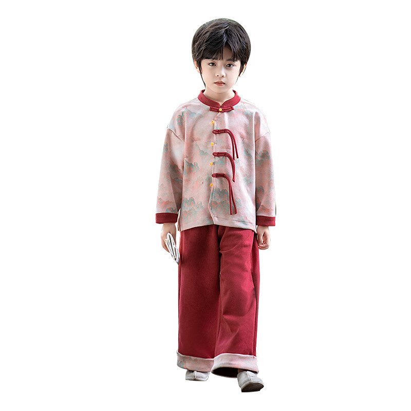 Boys 23 Autumn and Winter New Long Sleeve Han Chinese Clothing Suits Baby Two-Piece Suit Chinese Style Tang Suit Performance Retro Festive