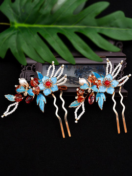 新款古风手工汉服旗袍古风景泰蓝头饰可爱南瓜果子熟了流苏发夹钗