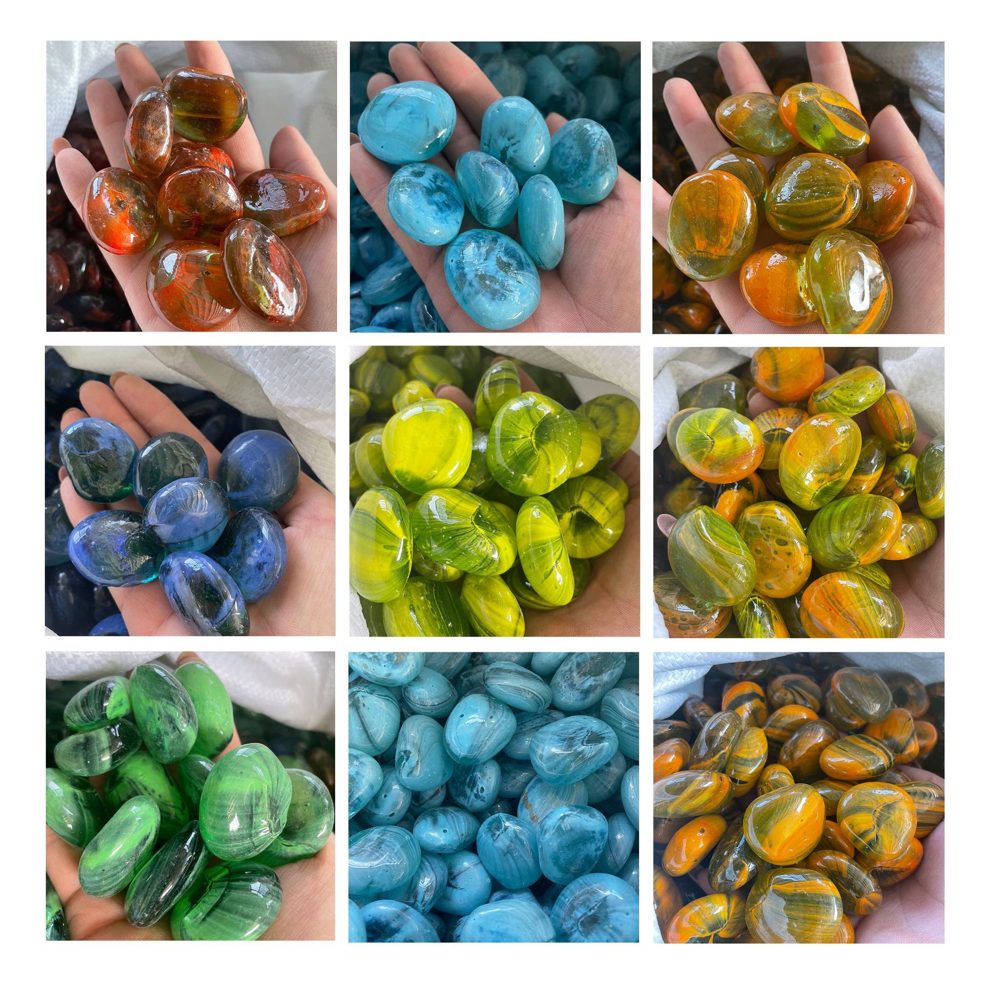 供应抛光玻璃雨花石 鱼缸造景装饰石子 儿童diy娱乐用五彩雨花石