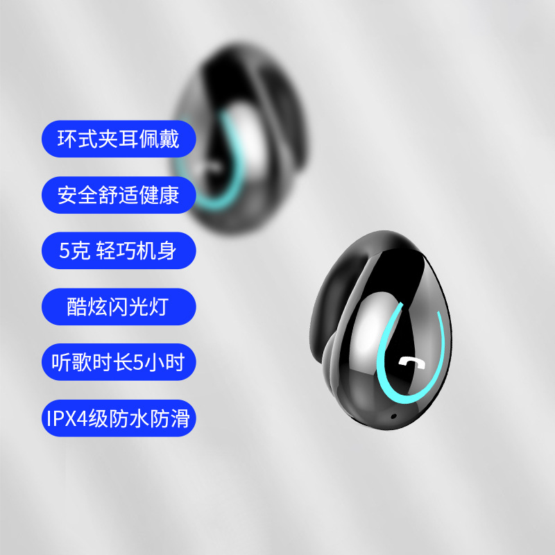 Cross-Border Private Model Clip-on Bluetooth Headset Wireless Ultra-Long Life Battery Single-Ear Non-Entry Otica Conduction Headset Yx08