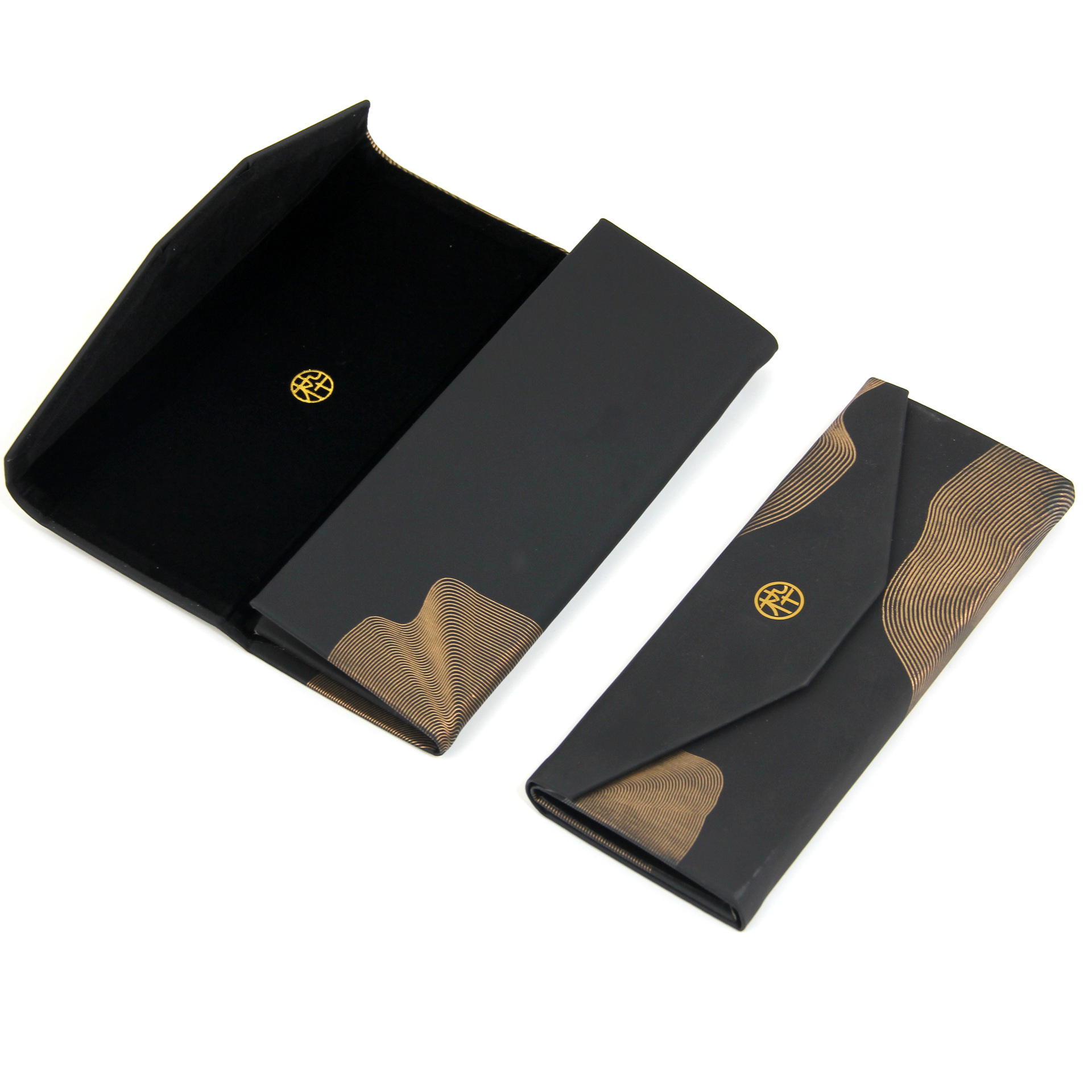 新款黑色磨砂木九十三角折叠眼镜盒钱包盒高档太阳镜盒眼镜包盒子