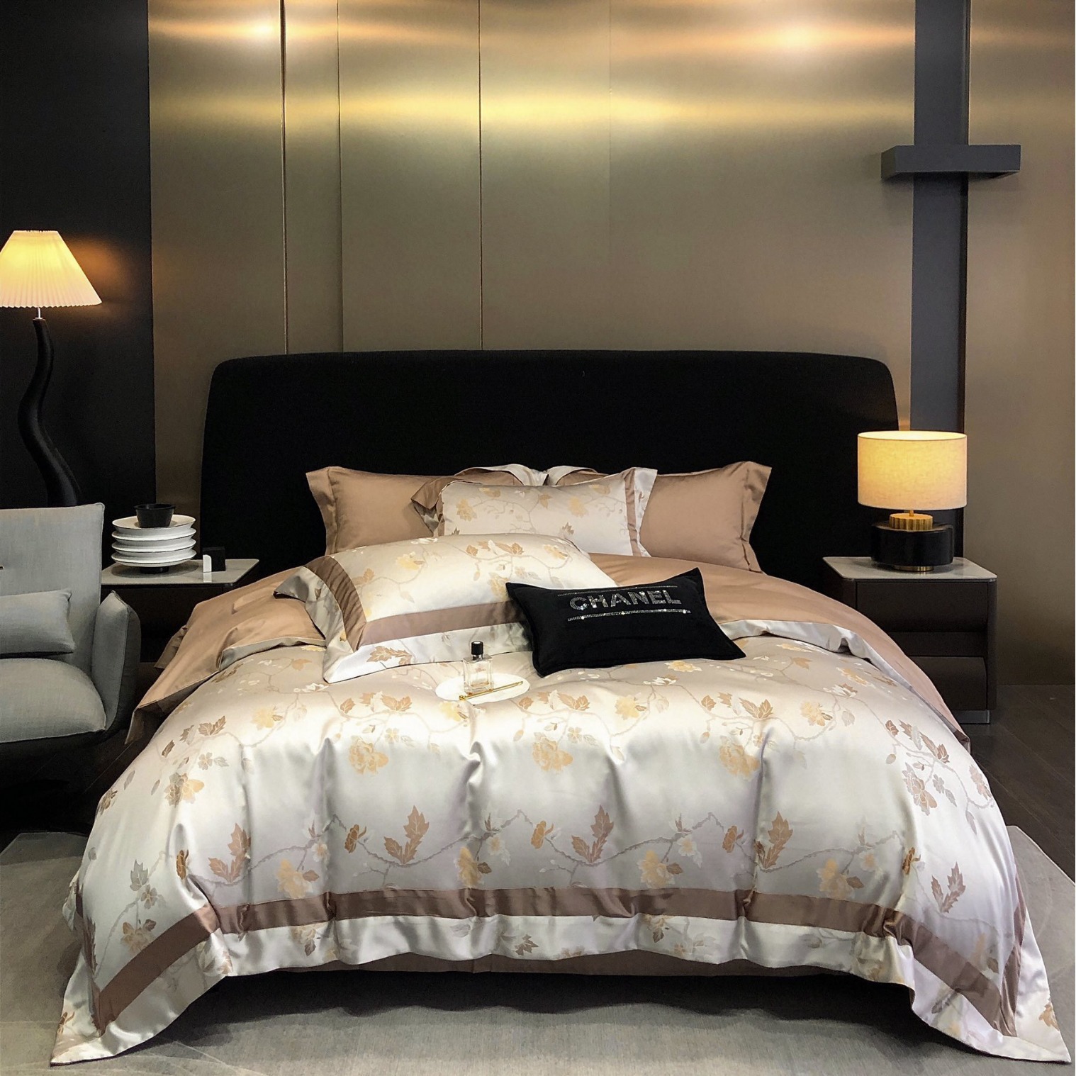 100支长绒棉贡缎提花高档欧式轻奢床上用品四件套被套床单4件套