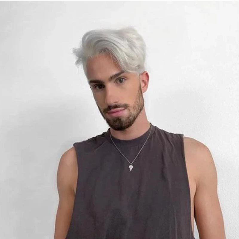 假发 欧美男士短款假发 银白色假发头套偏分短发 现货一件代发wig