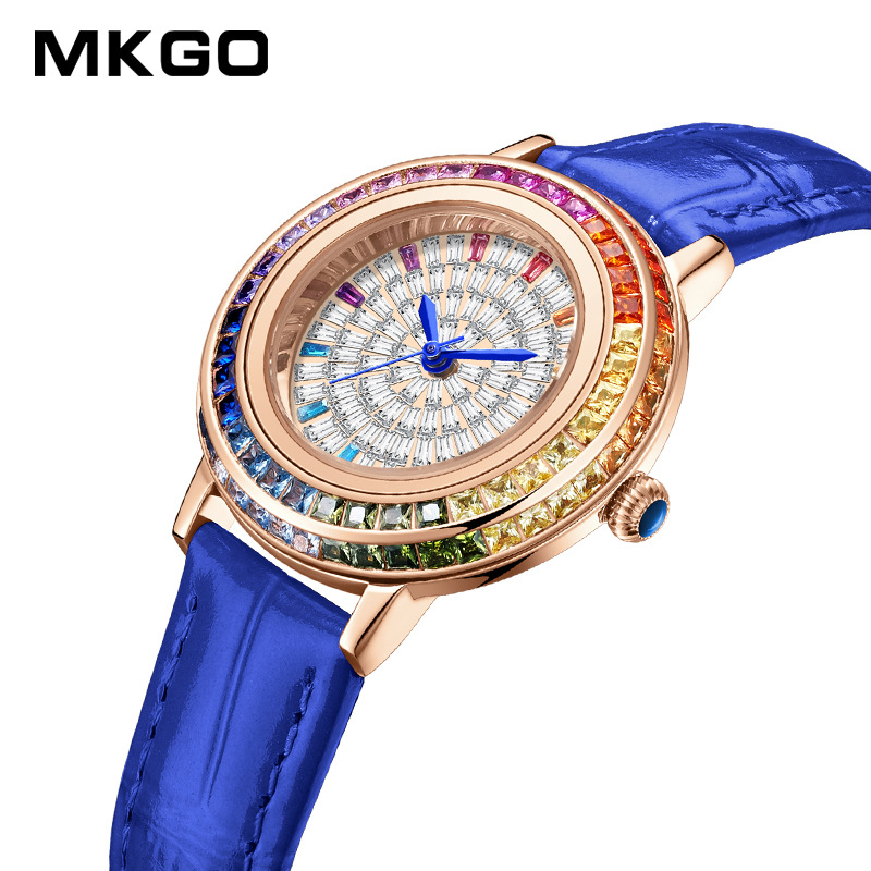 mkgo陌佧高皮带满天星手表女气质满钻防水高级感女士水晶石英表