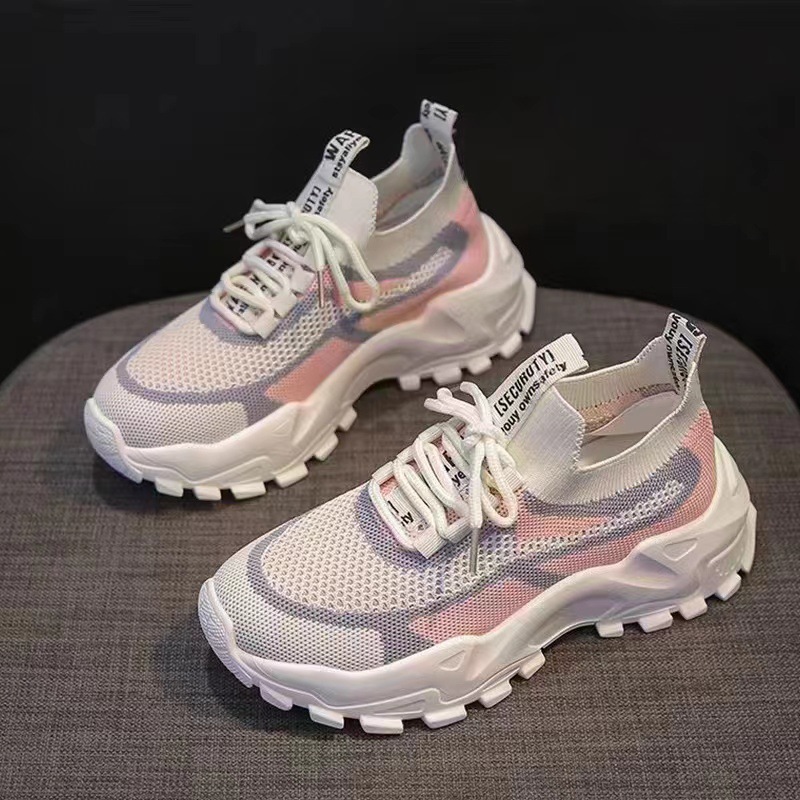 2023 Spring New Shoes Women's Flying Woven Breathable Casual Women's Shoes Student Fashion Daddy Shoes Factory Wholesale Sneaker