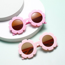 新款跨境炫彩春季儿童太阳镜可爱太阳花圆框男女童防紫外线眼镜