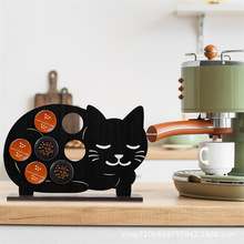 木质摆件创意猫咪咖啡胶囊支架多格茶水间猫咖摆台底座实木咖啡架