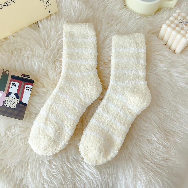 Autumn Winter Thermal Velvet Room Socks Funny Cute Two Children Mink Fur Tube Socks Confinement Sleeping Socks