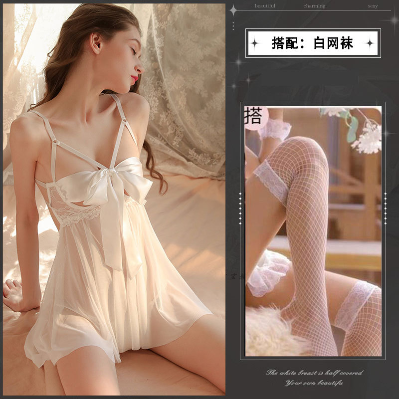 Sexy Lingerie Women's Sexy Lace Backless Uniform Seductive Bow Pajamas Nightdress Stockings Passion Suit Wholesale