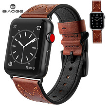 适用apple watch1/2/3/4/5苹果手表 iwatch头层苹果M车线真皮表带