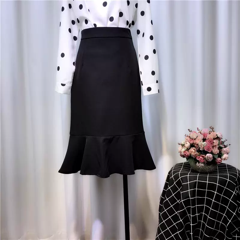 优雅职业半身裙女春夏中长款高腰鱼尾裙黑色一步包臀工作群工装裙